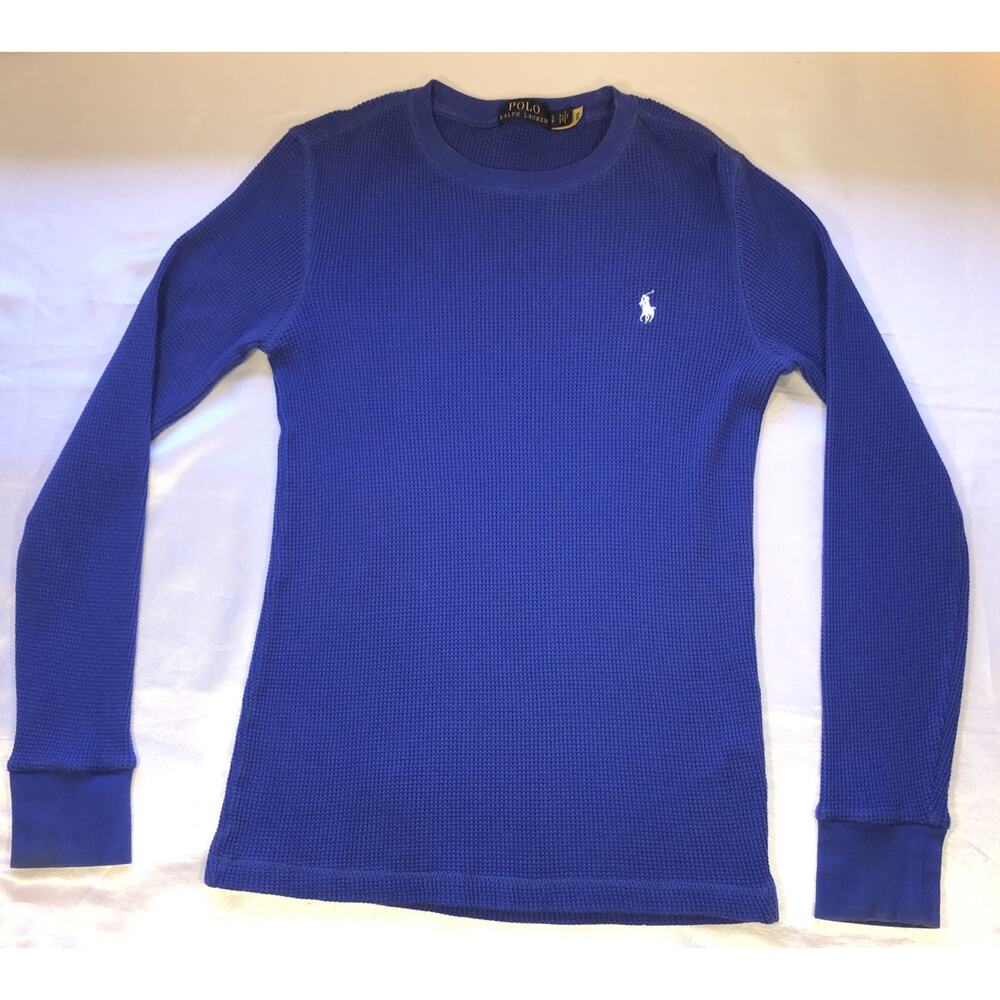 Polo Ralph Lauren Waffle Thermal Shirt Long Sleeve Blue White Pony Mens Sz S